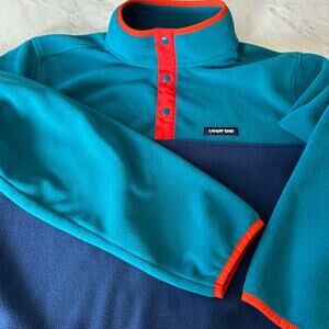 Lands End color block pullover men’s polar fleece XL snap neck blue red retro